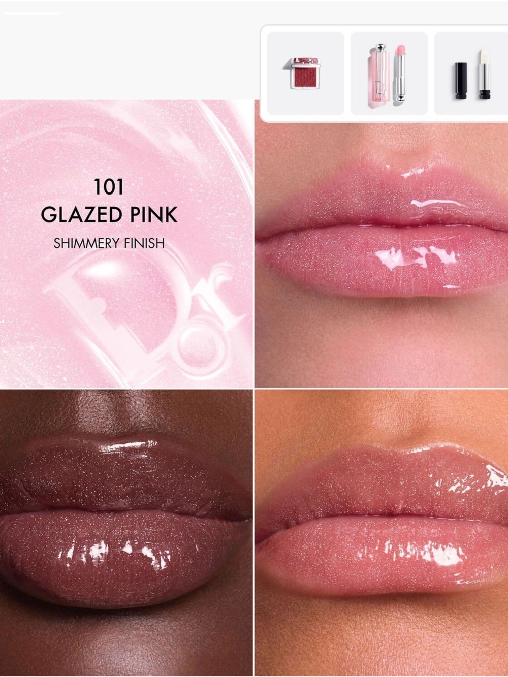 Dior Addict Lip Glow Butter in Glazed Pink with Dior Star-Shaped Gold Pouch - Picture 7 of 8